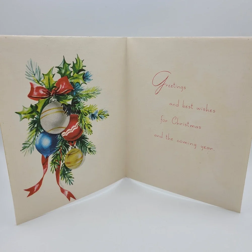 Vintage American Greetings Christmas‎ Card Season's Greetings Ornament Wreath